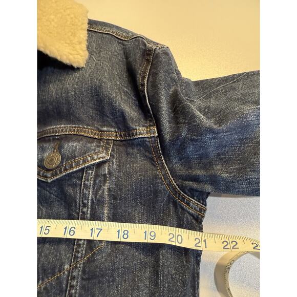 American Eagle Denim Jacket Mens Small Blue Sherpa Lined Bomber Trucker Biker - Picture 6 of 10